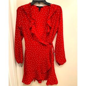 Red polka dot wrap dress